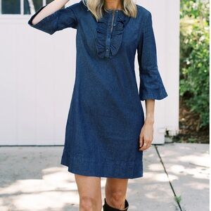 Draper James Chambray Ruffle Shift Dress/denim Ruffle size 4